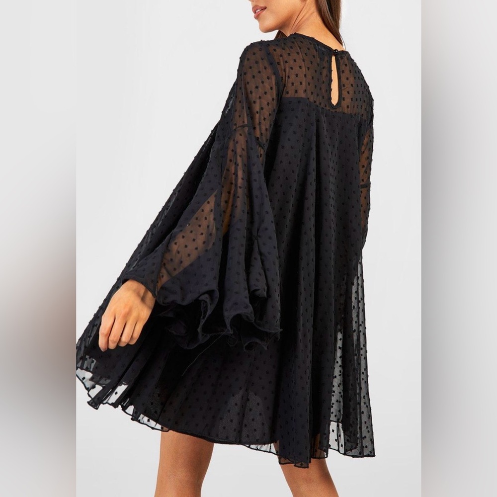 Black Dotted Smock Dress - Picture 2 of 4
